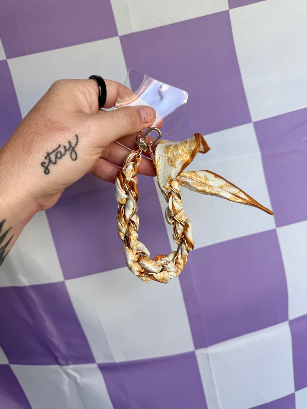 Gold and Cream Braided Silk Keychain Bracelet